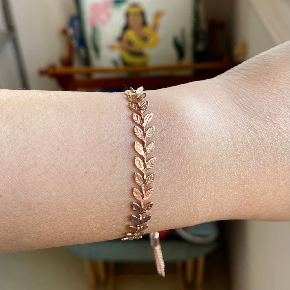 Charming Charlie Rose Gold Herringbone Leaves and Tassels Bracelet - Picture 2 of 4